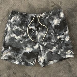 PACSUN Gray and Black Tie-Dye Swim Shorts